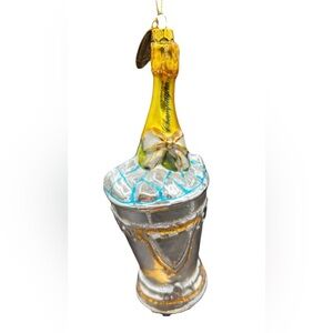 Katherine’s Collection Champagne Bottle In Ice Bucket Ornament Blown Glass 6.5”